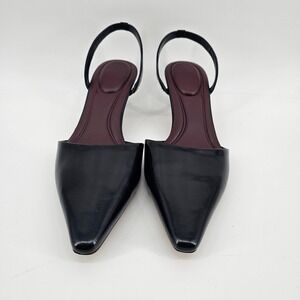 NWOB Vince Black Leather Pointed Toe Slingback Kitten Heels Womens 9M